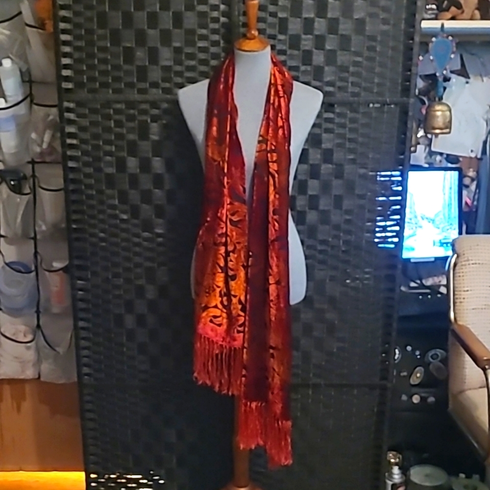 J & X NY Velvet Floral Scarf will Fringe